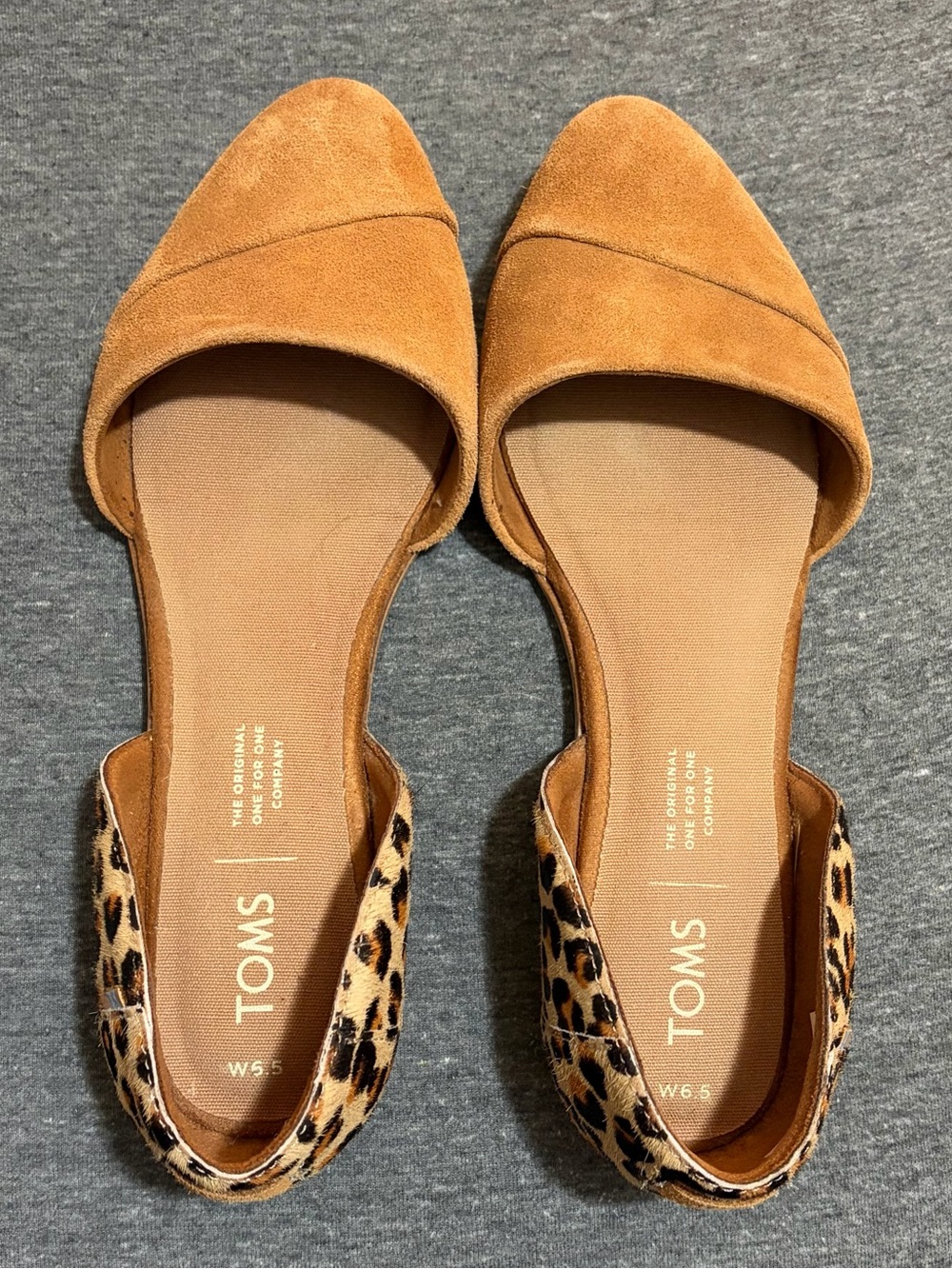 TOMS Jutti D'orsay Flats in Carmel Brown Suede with Leopard Pattern Cow Hair - Picture 5 of 11
